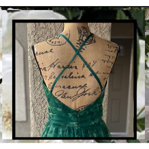 Lulus Romance That Wows Dark Green Floral Print Organza Maxi Dress Size S - Picture 5 of 14